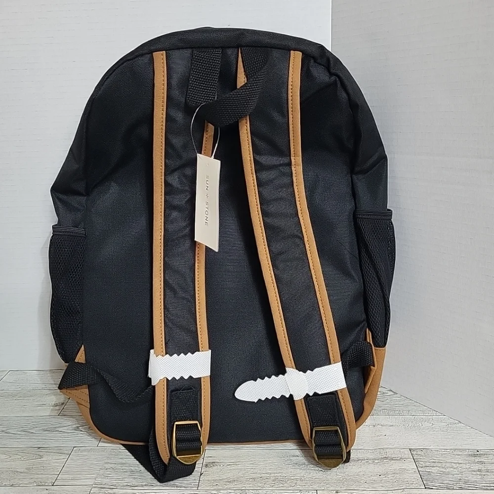 NEW Sun +‎ Stone Black Backpack Browm Accent One Size adjustable Straps Pockets